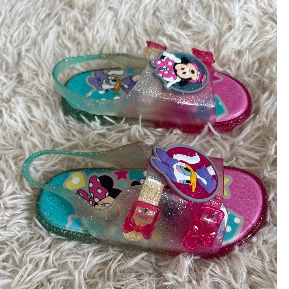 Kids Disney Minnie Mouse Daisy Duck Jelly Sandals Glitter Pink Aqua Size 11 NWOT